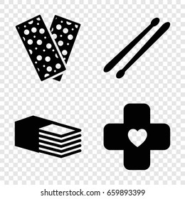 Band icons set. set of 4 band filled icons such as bandage