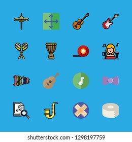 band icons set with guitar, cymbals and saxophone vector set
