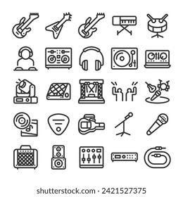 Band instruments and equipment icon set