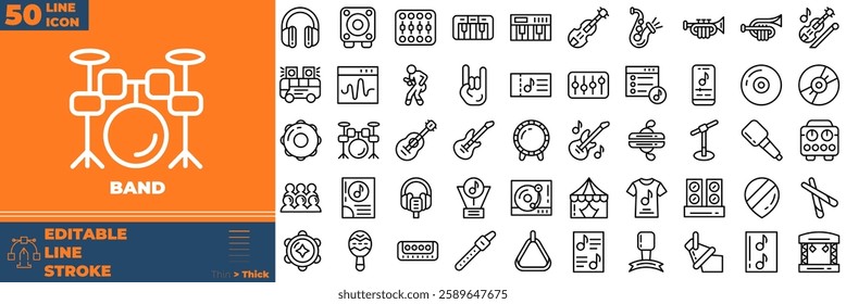 Band Line Editable Icons set. Vector illustration in modern thin line style of band icons: music, live, orchestra, etc