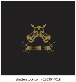 Band logo in the metal rock genre with elements of skull and cross guitar designs