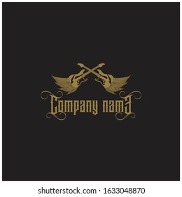Band logo with rock genre. Winged and crossed guitar designs. Mystical and mysterious.