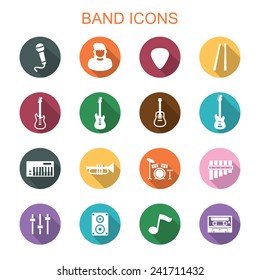 band long shadow icons, flat vector symbols