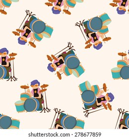 band member drummer, cartoon seamless pattern background
