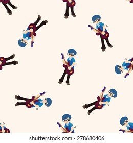 band member guitar player, cartoon seamless pattern background