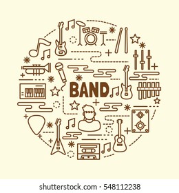 band minimal thin line icons set, vector illustration design elements