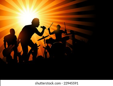 A band playing to a crowd of fans...vector illustration.