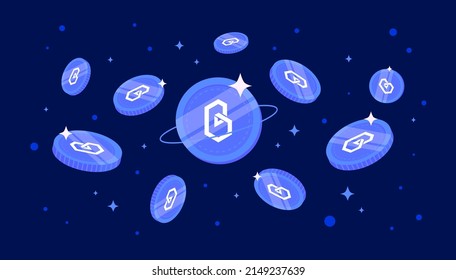Band Protocol (BAND) coins falling from the sky. BAND cryptocurrency concept banner background.