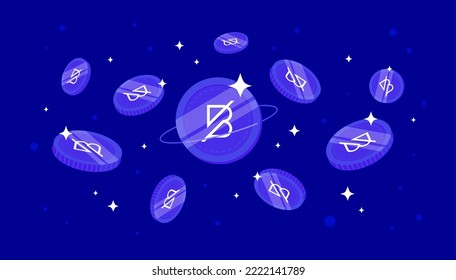 Band Protocol (BAND) coins falling from the sky. BAND cryptocurrency concept banner background.