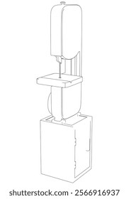 Band Saw Line Drawing Vector on White Background. Intricate Illustration for Woodworking, Carpentry, Furniture Making, and Tool Design