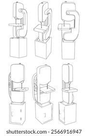 Band Saw Line Drawing Vector on White Background. Intricate Illustration for Woodworking, Carpentry, Furniture Making, and Tool Design