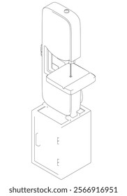 Band Saw Line Drawing Vector on White Background. Intricate Illustration for Woodworking, Carpentry, Furniture Making, and Tool Design