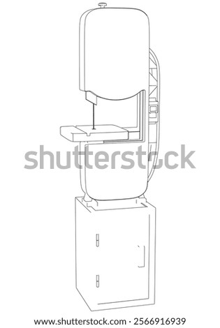 Band Saw Line Drawing Vector on White Background. Intricate Illustration for Woodworking, Carpentry, Furniture Making, and Tool Design