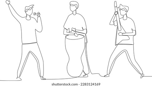 The band shows its singing. Music band one-line drawing