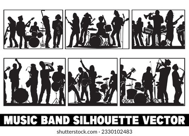 Band silhouette vector, Music group clipart, Musicians silhouette bundle, Rock band silhouettes.