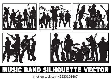 Band silhouette vector, Music group clipart, Musicians silhouette bundle, Rock band silhouettes.