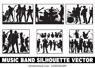 Band silhouette vector, Music group clipart, Musicians silhouette bundle, Rock band silhouettes.