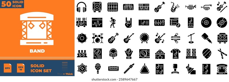 Band Solid Editable Icons set. Vector illustration in modern thin solid style of band icons: music, live, orchestra, etc