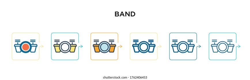 Band vector icon in 6 different modern styles. Black, two colored band icons designed in filled, outline, line and stroke style. Vector illustration can be used for web, mobile, ui