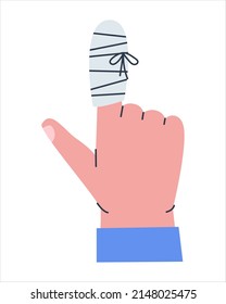 Bandage after a burn or injury to the index finger. Fractured toe with cast. Flat vector illustration. Eps 10