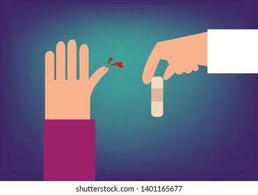 Bandage Application Cartoon. Editable Clip Art.