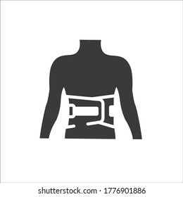 Bandage belt for a back glyph black icon. Medical support for the lumbar after injuries and sprains. Bandage to relieve pain. Posture Corrector. Sign for web page, mobile app. Vector isolated button.