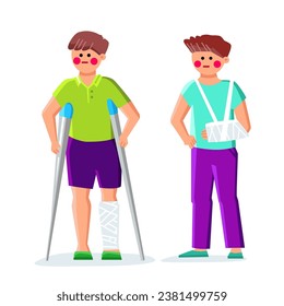 bandage broken bone kid boy vector. accident fracture, arm plaster, hand pain bandage broken bone kid boy character. people flat cartoon illustration