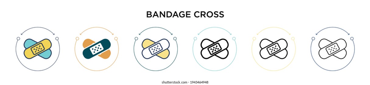 Bandage cross icon in filled, thin line, outline and stroke style. Vector illustration of two colored and black bandage cross vector icons designs can be used for mobile, ui, web