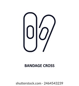 icono de cruz de vendaje. Icono cruzado de vendaje de línea fina de colección médica y sanitaria. Vector de contorno aislado sobre fondo blanco. Símbolo cruzado de vendaje editable se puede utilizar Web y móvil
