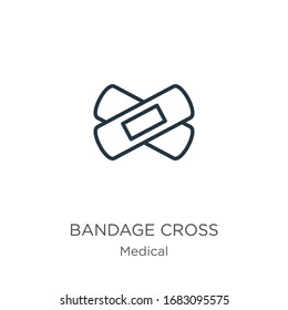 Bandage cross icon. Thin linear bandage cross outline icon isolated on white background from medical collection. Line vector sign, symbol for web and mobile