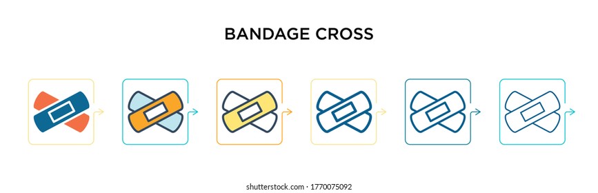 Bandage cross vector icon in 6 different modern styles. Black, two colored bandage cross icons designed in filled, outline, line and stroke style. Vector illustration can be used for web, mobile, ui