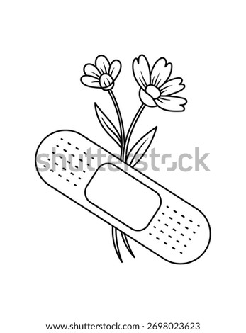 Bandage with flowers, coloring page, , vector illustration