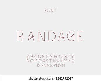 Bandage font. Vector alphabet letters and numbers. Typeface design. 