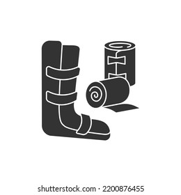  Bandage glyph icon. Strip of woven material. Medical boot. Bind up wounds or to protect an injured part of the body. Medical devices concept.Filled flat sign. Isolated silhouette vector illustration