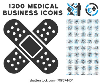 Bandage gray vector icon with 1300 health care commercial pictographs. Set style is flat bicolor light blue and gray pictograms.