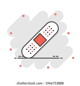 Bandage icon in comic style. Plaster cartoon vector illustration on white isolated background. First aid kit splash effect business concept.