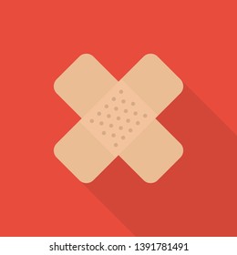 bandage icon in flat style with long shadow, isolated vector illustration on red transparent background