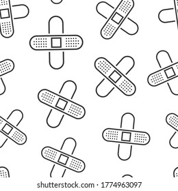 Bandage icon in flat style. Plaster vector illustration on white isolated background. First aid kit seamless pattern business concept.