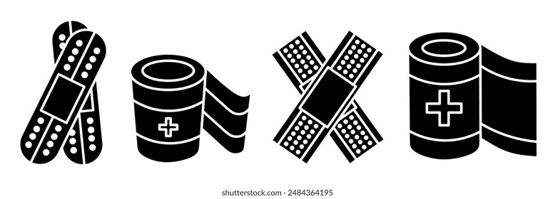 Bandage icon illustration. Black and white bandage icon set. Stock vector collection.