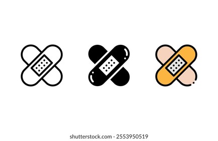 Bandage icon. vector icon with outline, glyph, and filled outline style, represented by a crossed plaster to treat a wound.