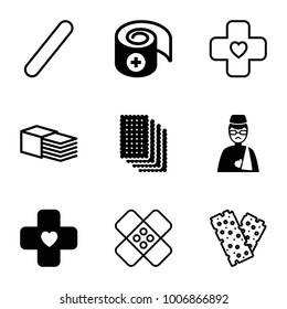 Bandage icons. set of 9 editable filled and outline bandage icons such as man with broken arm