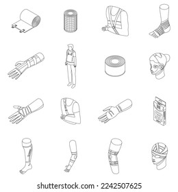 Bandage icons set. Isometric set of bandage vector icons for web design isolated on white background outline