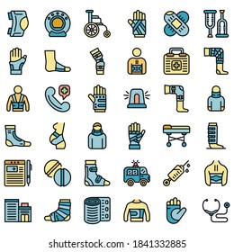 Bandage icons set. Outline set of bandage vector icons thin line color flat on white