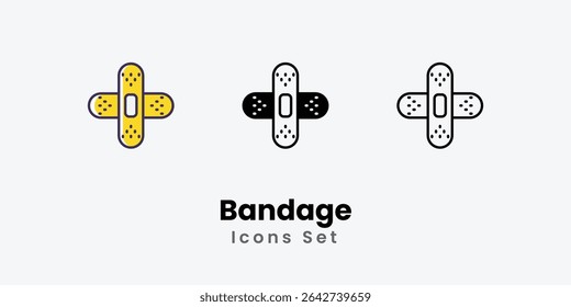 Linha fina de ícones de bandagem e ilustração de stock de ícone de vetor de glifo