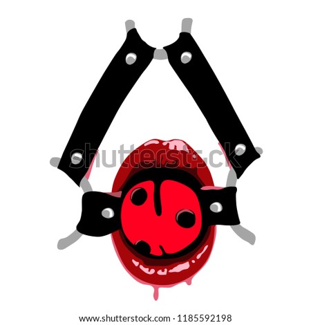 The bandage on the face with a red ball gag on a white background
