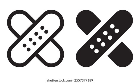 Bandage outline and black filled icon set. Vector illustration.