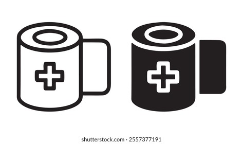 Bandage outline and black filled icon set. Vector illustration.