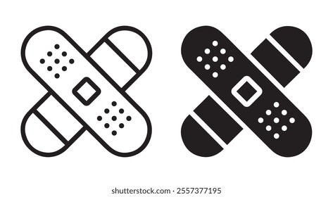 Bandage outline and black filled icon set. Vector illustration.