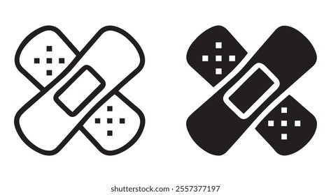 Bandage outline and black filled icon set. Vector illustration.