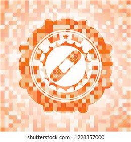 bandage plaster icon inside abstract emblem, orange mosaic background